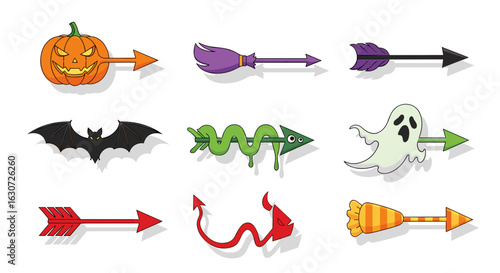 Halloween themed arrow pointer icons for festive designs and presentations