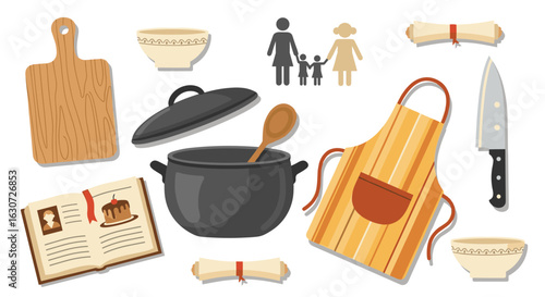 Wholesome Kitchen Still Life: A Vintage Family Recipe Book and Utensils