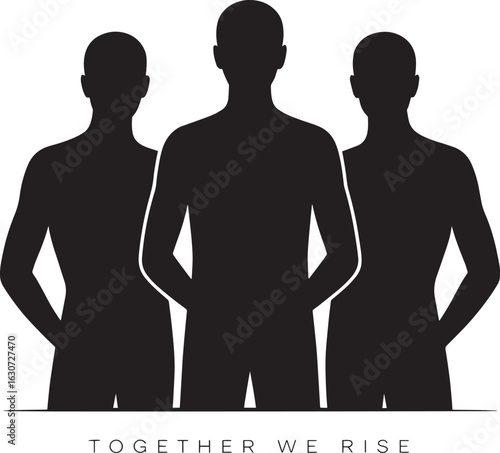 United Strength Silhouette Trio Together We Rise Vector Illustration for Unity and Solidarity Design