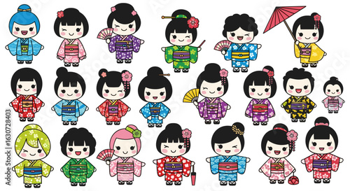 Cute Collection of Japanese Dolls in Kimonos and Traditional Styles