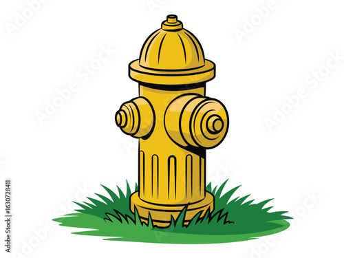 Bright yellow fire hydrant standing tall in green grass
