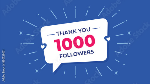 Thank you 1000 followers banner, Celebration Banner for Reaching Followers – Thank You Design Template for Social Media Appreciation