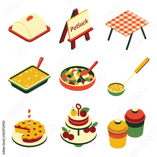 Collection of illustrated food and dining items for a restaurant or cafe
