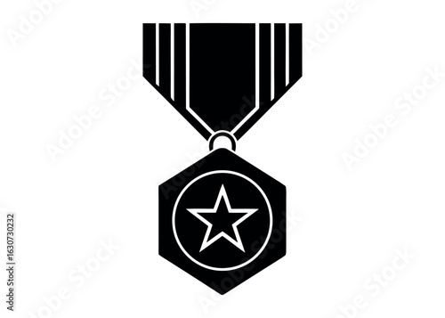 Hexagonal military medal with star and ribbon silhouette