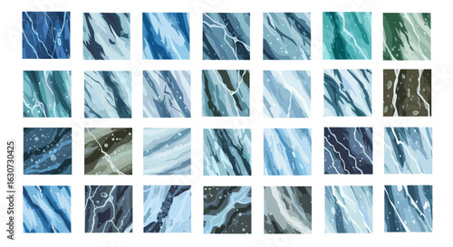 An assortment of watercolor marble textures in various shades of blue.