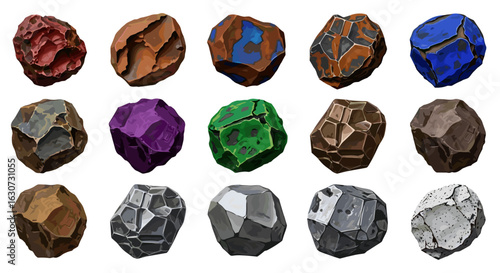 Assorted colorful gem stones, valuable mineral collection, isolated against white backdrop