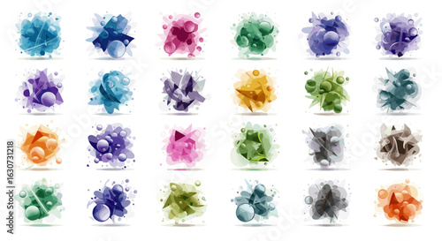 Watercolor Abstract Design: Twenty Four Round Vector Blobs in Various Hues