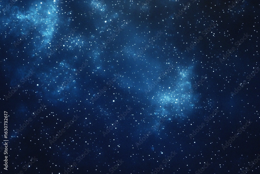 Obraz premium Starry sky background, blue night sky full of stars, glowing stars in the dark space, starry background, dark night, stars in the distance, starlight, dark background with a blue glow, night sky. 