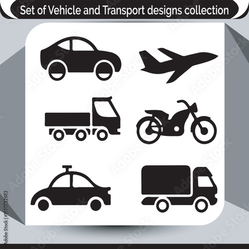 Wallpaper Mural Vehicle and Transport Icons Collection Depicting Car, Airplane, Truck, Motorcycle, and Emergency Vehicle for Design Purposes Torontodigital.ca
