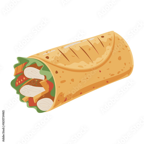 Delicious Chicken Shawarma Wrap with Fresh Vegetables and Creamy Sauce a Mediterranean Delight for Food Lovers