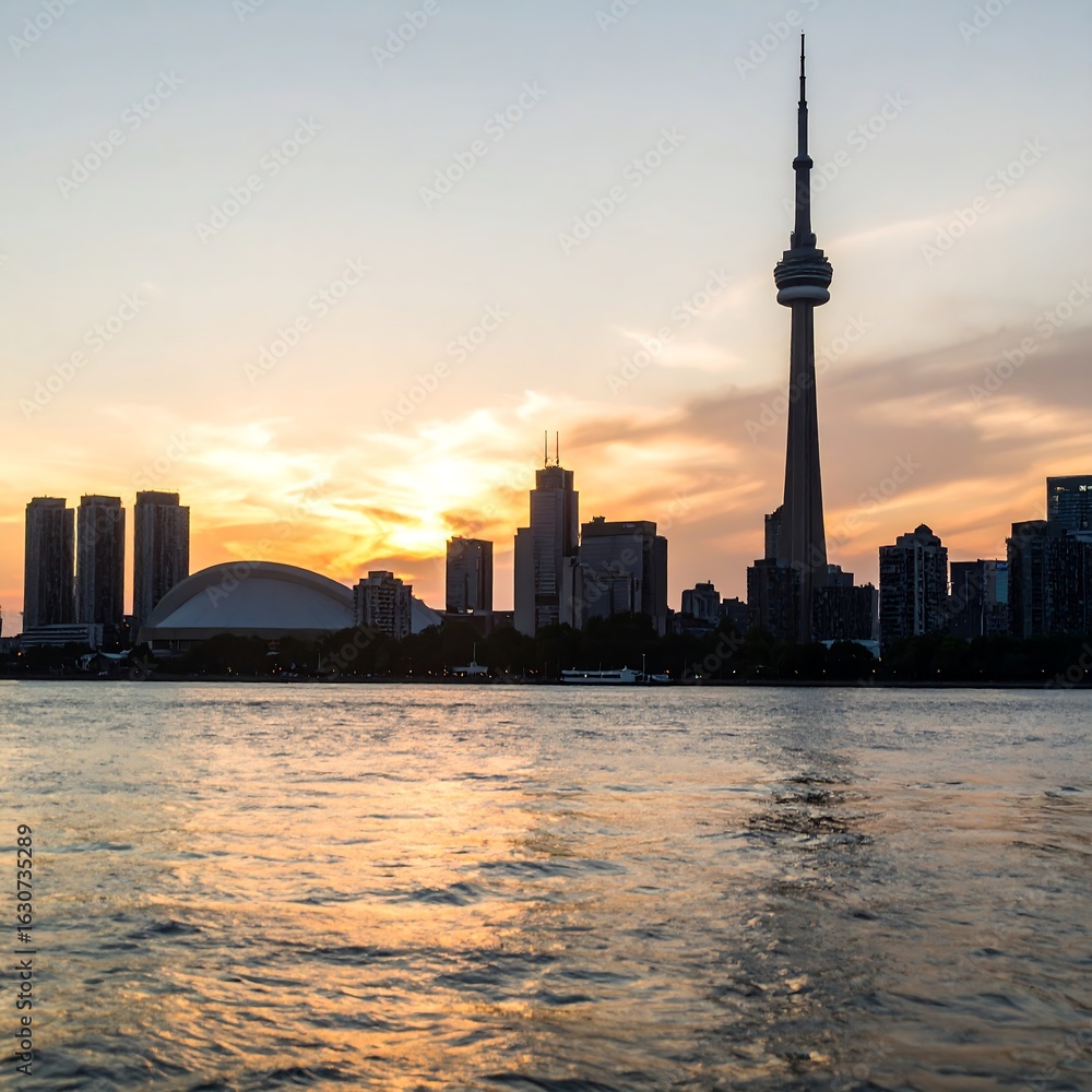 Fototapeta premium City skyline at sunset over water