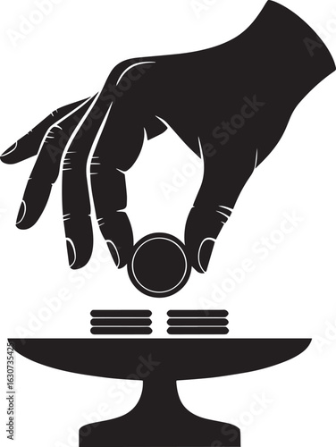 Hand Placing Coin on Scale Balance Symbolizing Financial Investment and Economic Equilibrium Concept Art