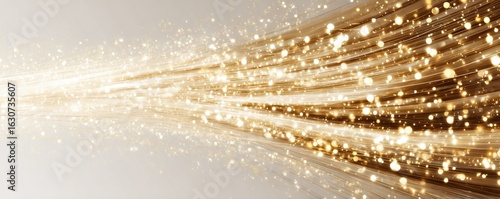 Abstract gold glitter stream on a light gray background