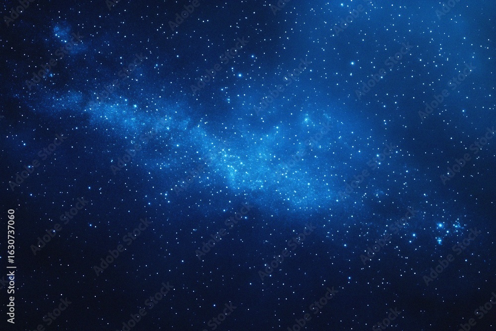 Naklejka premium Starry sky background, blue night sky full of stars, glowing stars in the dark space, starry background, dark night, stars in the distance, starlight, dark background with a blue glow, night sky. 
