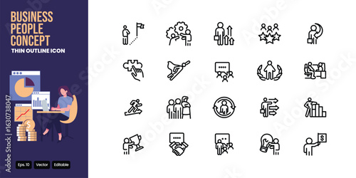 business people concept thin outline icon set vector design good for web and mobile app