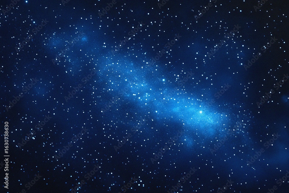 Naklejka premium Starry sky background, blue night sky full of stars, glowing stars in the dark space, starry background, dark night, stars in the distance, starlight, dark background with a blue glow, night sky. 