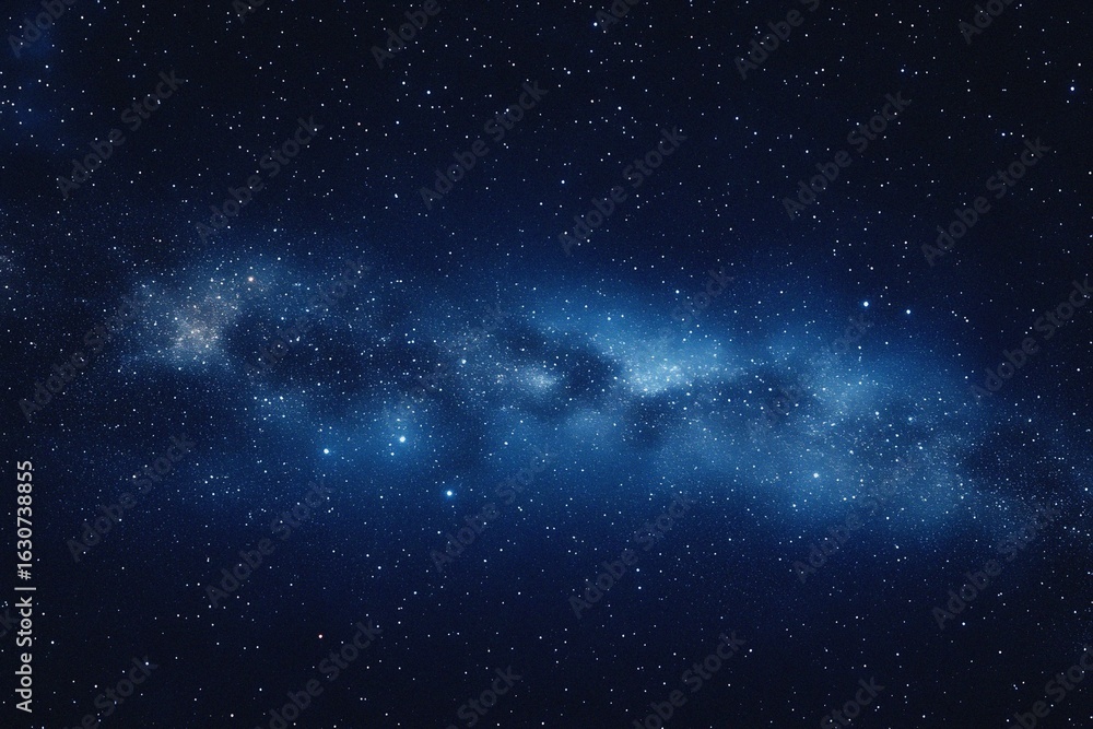Obraz premium Starry sky background, blue night sky full of stars, glowing stars in the dark space, starry background, dark night, stars in the distance, starlight, dark background with a blue glow, night sky. 