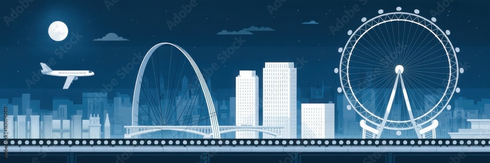 Obraz premium Futuristic cityscape with ferris wheel and modern architecture