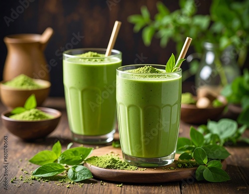 Green smoothie, matcha powder