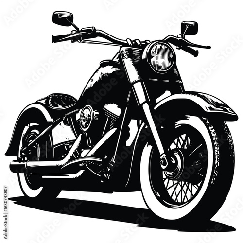 Classic cruiser motorcycle illustration with whitewall tires

