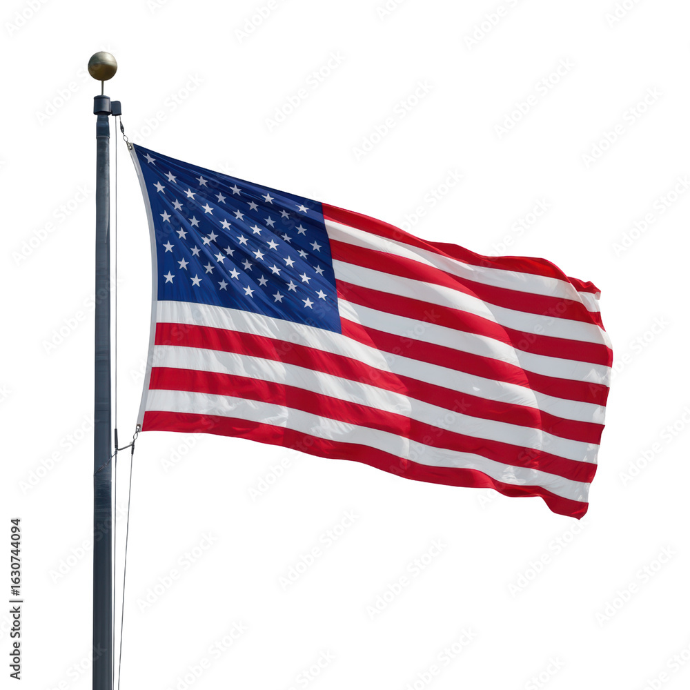 Fototapeta premium United States flag waving on flagpole