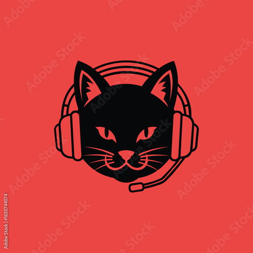 Cat With Headset Simplicity Icon Modern Design Template Logo