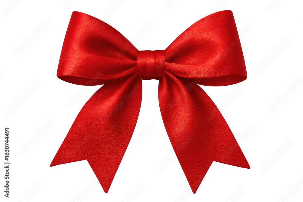 Fototapeta premium Beautiful red silk ribbon bow isolated on a clear background, ideal for adding a touch of elegance to gifts or decorations