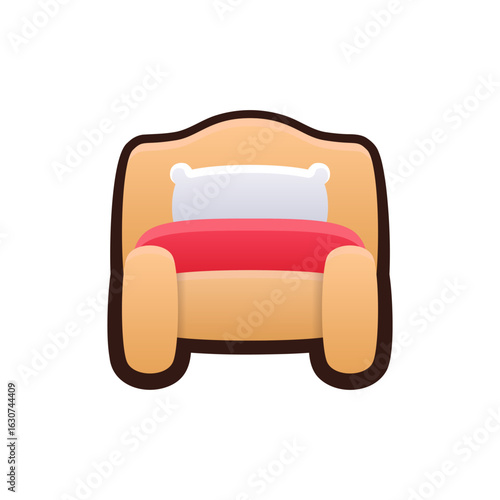 Isolated flat 3d bed icon for game, interface, sticker, app. The sign in a cartoon style for match 3, arcade, rpg. The furniture sprite for craft element in hyper casual mobile game.