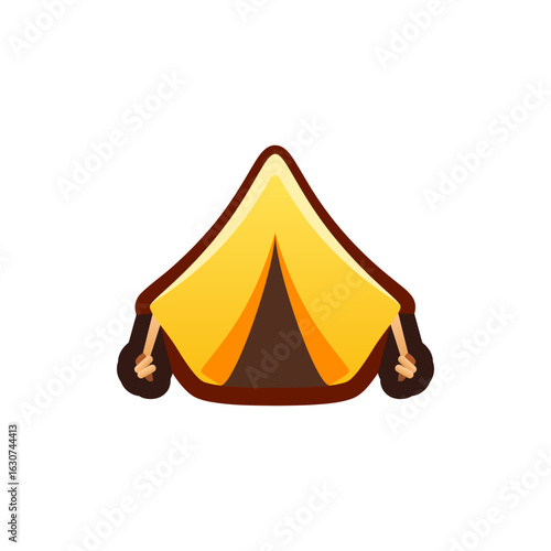 Isolated flat 3d tent icon for game, interface, sticker, app. The sign in a cartoon style for match 3, arcade, rpg. The hike sprite for craft element in hyper casual mobile game.