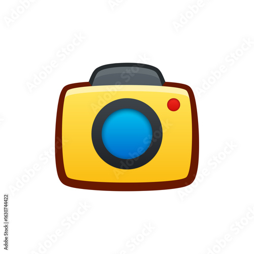 Isolated flat 3d camera icon for game, interface, sticker, app. The sign in a cartoon style for match 3, arcade, rpg. The camera sprite for craft element in hyper casual mobile game.