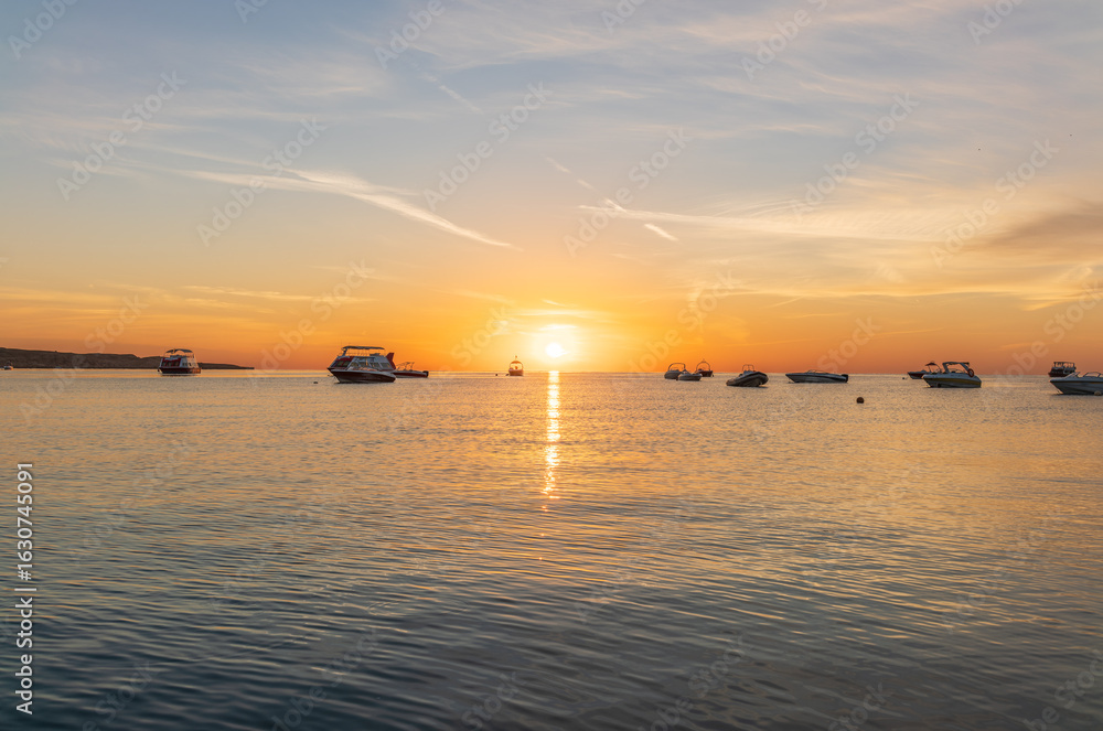 Fototapeta premium Sunrise over the sea. Panoramic seascape.