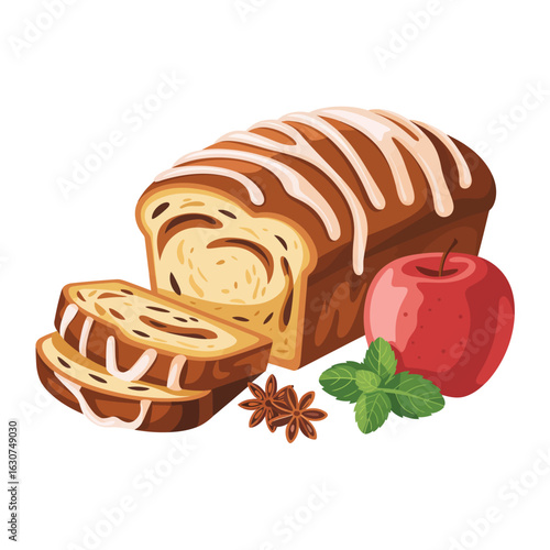 Delicious apple cinnamon swirl bread with icing and fresh ingredients