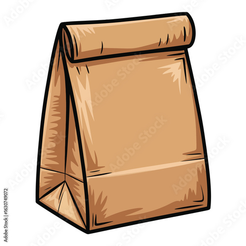 Simple brown paper lunch bag with folded top and creased sides