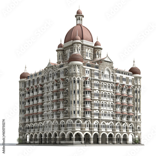  Realistic front view of elegant Taj Hotel isolated white background