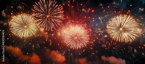 Colorful Fireworks Display Lighting up the Night Sky During a Festive Celebra...