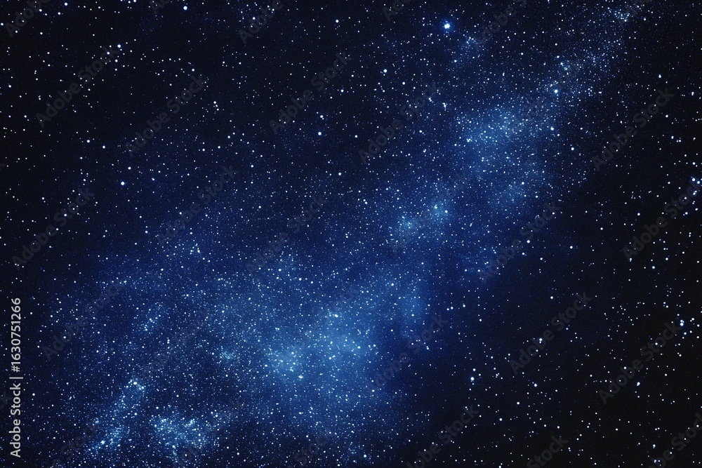 Obraz premium Starry sky background, blue night sky full of stars, glowing stars in the dark space, starry background, dark night, stars in the distance, starlight, dark background with a blue glow, night sky. 