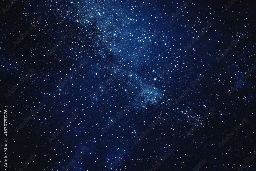 Fototapeta premium Starry sky background, blue night sky full of stars, glowing stars in the dark space, starry background, dark night, stars in the distance, starlight, dark background with a blue glow, night sky. 