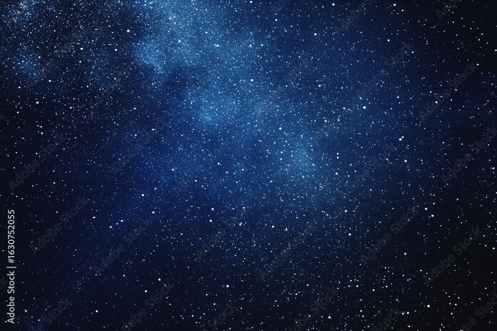 Obraz premium Starry sky background, blue night sky full of stars, glowing stars in the dark space, starry background, dark night, stars in the distance, starlight, dark background with a blue glow, night sky. 