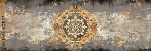 Decorative Wall Art Featuring Intricate Design in Gold and Grey Tones Created...