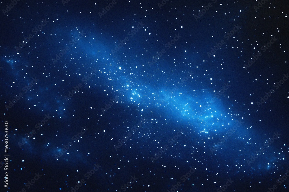Fototapeta premium Starry sky background, blue night sky full of stars, glowing stars in the dark space, starry background, dark night, stars in the distance, starlight, dark background with a blue glow, night sky. 