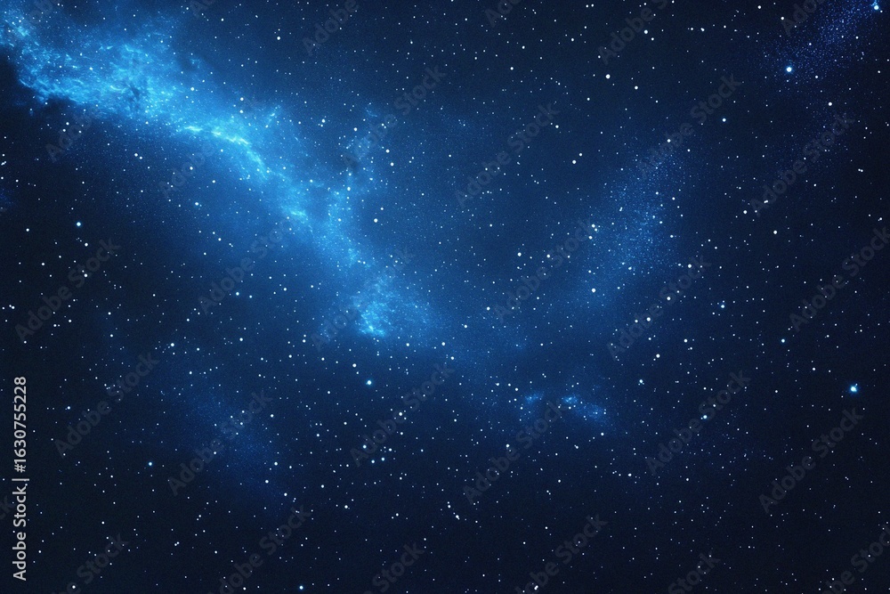 Fototapeta premium Starry sky background, blue night sky full of stars, glowing stars in the dark space, starry background, dark night, stars in the distance, starlight, dark background with a blue glow, night sky. 