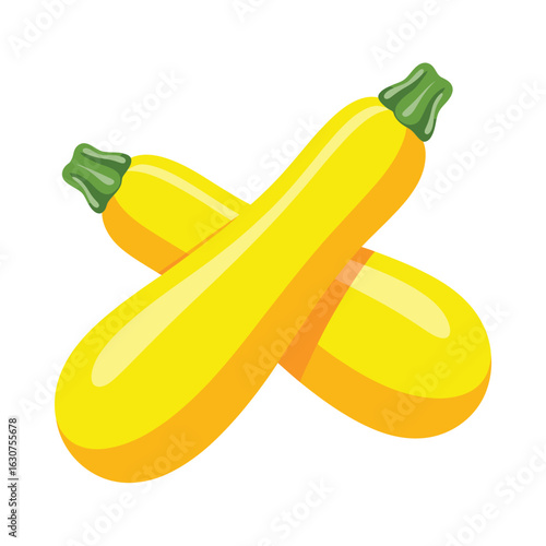 Two bright yellow zucchini squash crossed against a white background