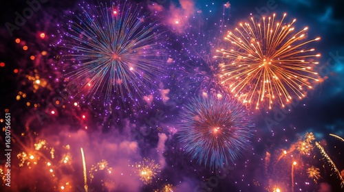 Fireworks Display Illuminating Night Sky During Festive Celebration.