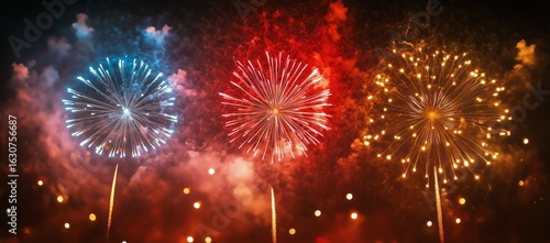 Colorful Fireworks Light up the Night Sky During a Festive Celebration in a V...