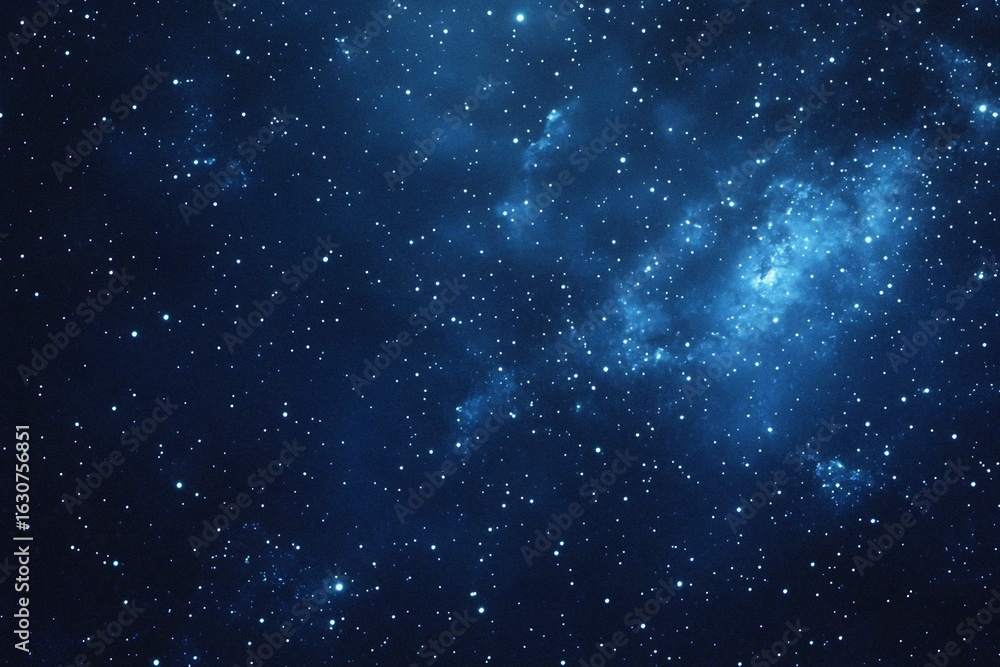 Obraz premium Starry sky background, blue night sky full of stars, glowing stars in the dark space, starry background, dark night, stars in the distance, starlight, dark background with a blue glow, night sky. 