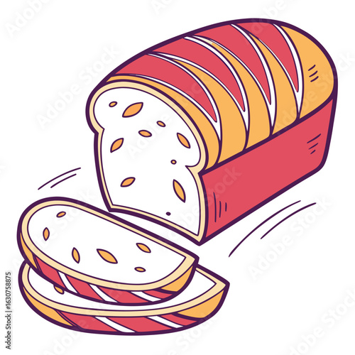 Vibrant loaf of bread icon with a slice