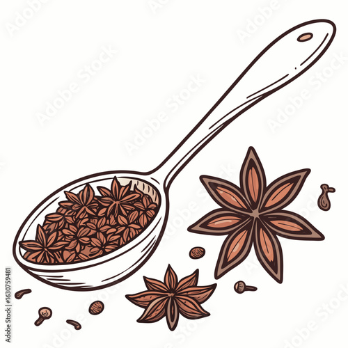 Garam masala spice mixing spoon illustration on white background