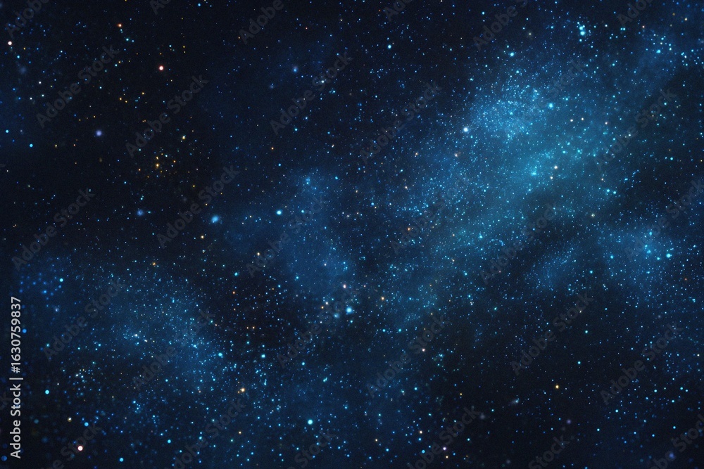 Obraz premium Starry sky background, blue night sky full of stars, glowing stars in the dark space, starry background, dark night, stars in the distance, starlight, dark background with a blue glow, night sky. 