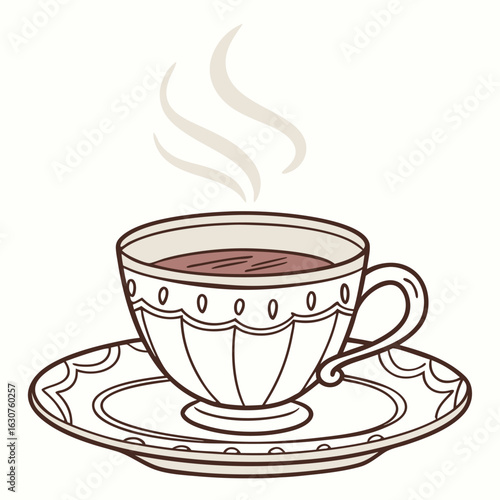 Stylized teacup with steam and saucer illustration