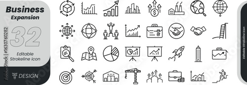 Vector art of business expansion and growth concept icons representing development, strategy, and success isolated on white background transparent background